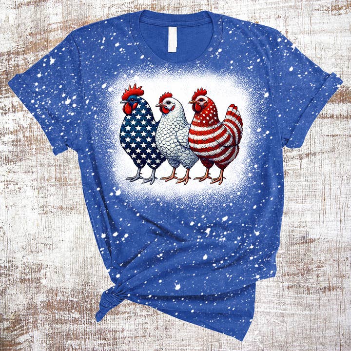 Huhn Amerikanische Flagge 4. Juli Gebleichtes T-Shirt für den Großhandel von Sweet Tees
