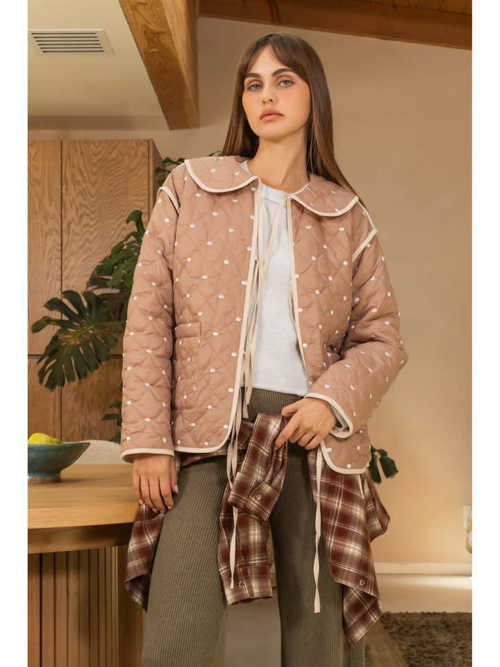 Polkadot Quilted Front Tie Jacket for wholesale by HYFVE