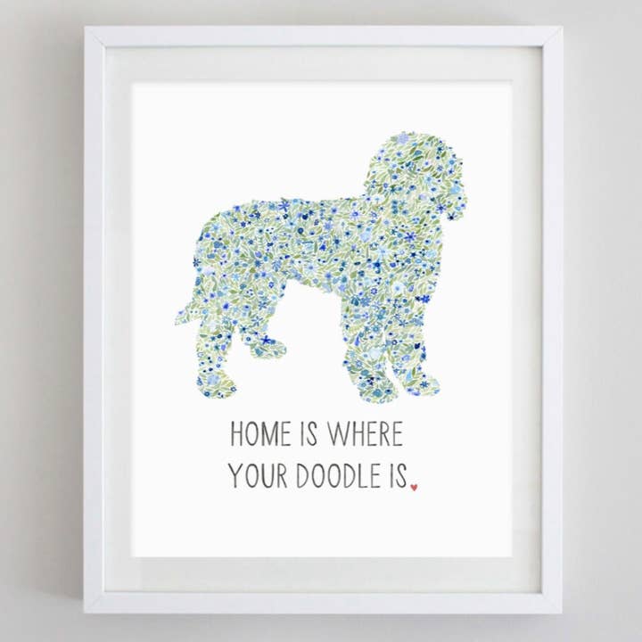 Golden Doodle Home Floral Watercolor Print for wholesale by Carly Rae Studio