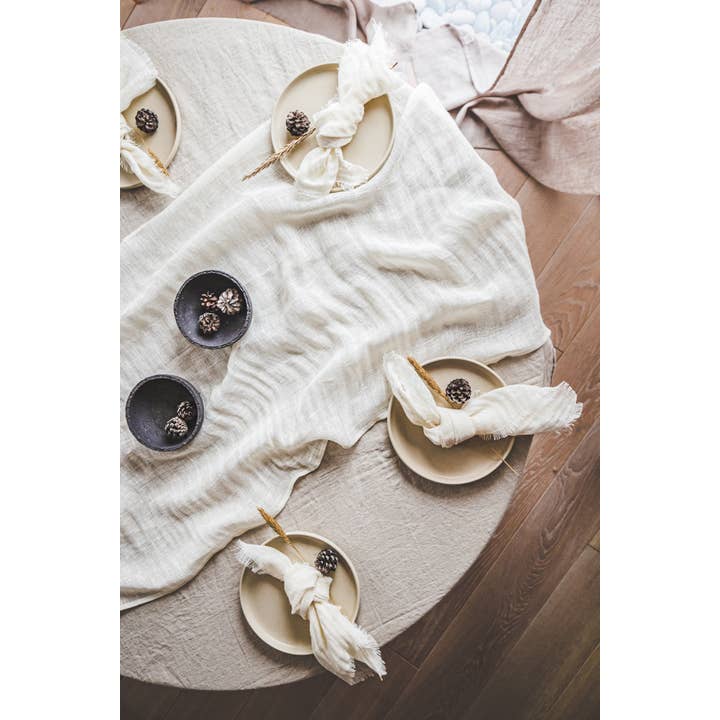 Epic Linen - Wholesale Dinner & Cloth Napkin - Set of Raw Edge Natural Linen Napkins With Fringes