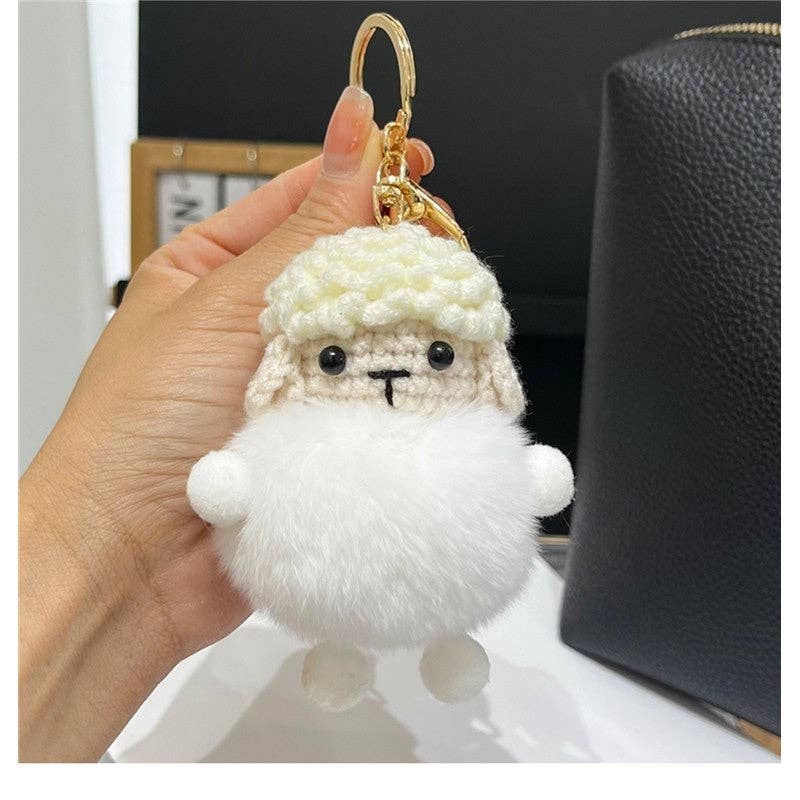 WHITE Rex Rabbit Fur Fluffy Lamb Doll Car Key Pendant Keychain for wholesale on Faire4