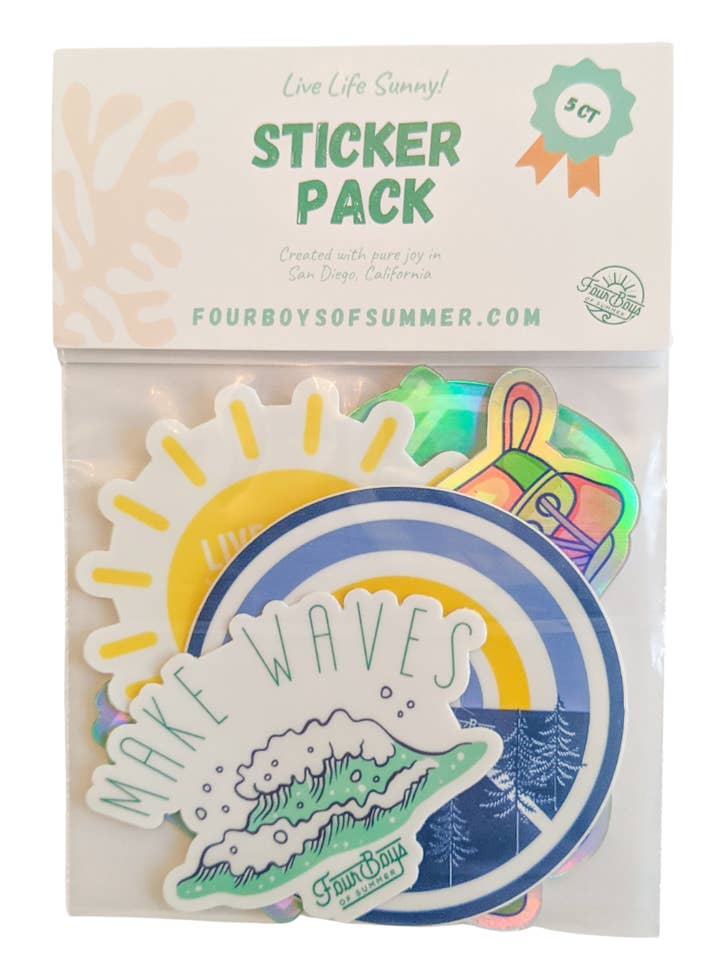 Live Life Sunny Sticker Pack for wholesale by Four Boys of Summer LLC