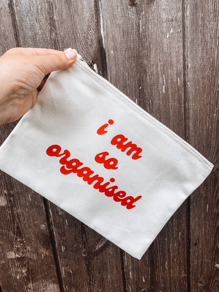 I am so organised large cotton canvas pouch /make up zip bag for wholesale by Dottie Wombat