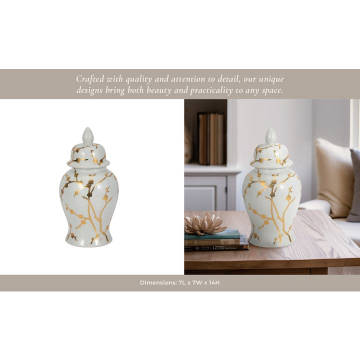Sagebrook Home - Wholesale Vase - Ceramic Gold Cherry Temple Decorative Vase - White, 14 in.10