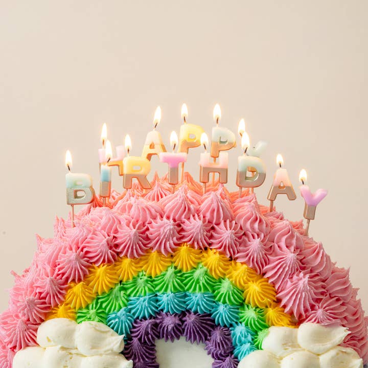 Talking Tables EU - Vendita all'ingrosso Candeline per torte - Candele pastello con lettera «Happy Birthday»