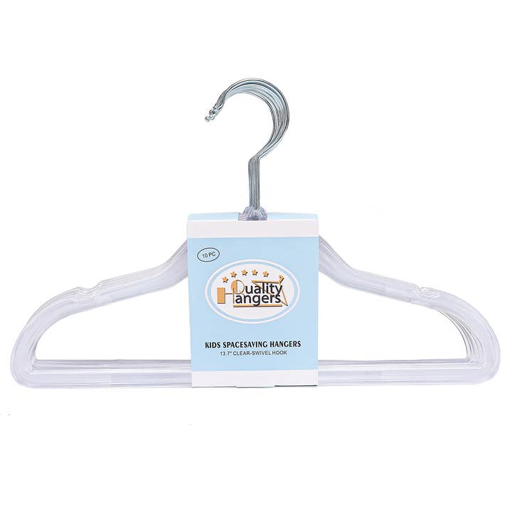 Quality Hangers - Wholesale Clothes Hangers - P350 - Kids Clear Plastic Hanger Swivel Hook - 10 Pack1