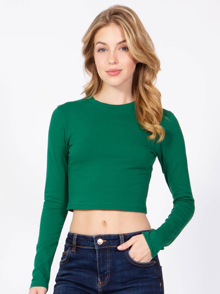 Color 5 - Wholesale T-Shirt - Women's - Solid color cotton spandex cropped long sleeve t shirt25