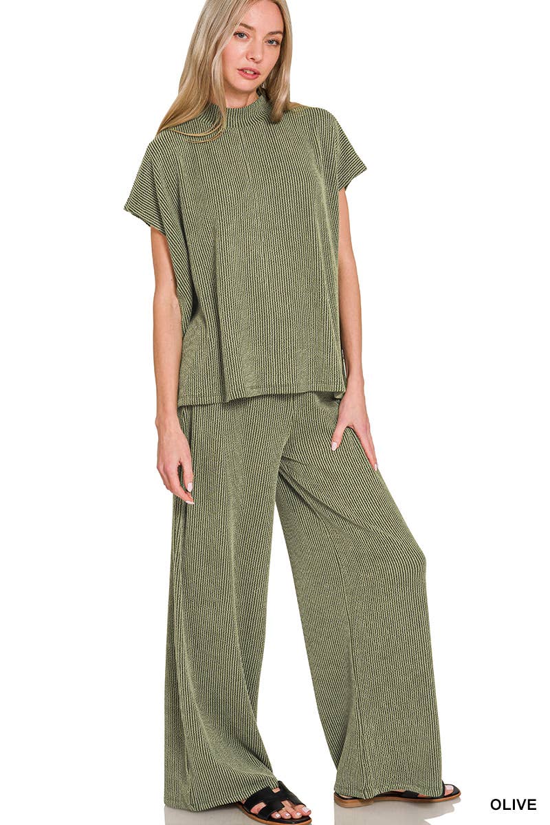 42POPS - Wholesale Lounge Set - Women's - `.0729 Raised Rib Short Sleeve Tee & Pants 2PC Set SI-284221