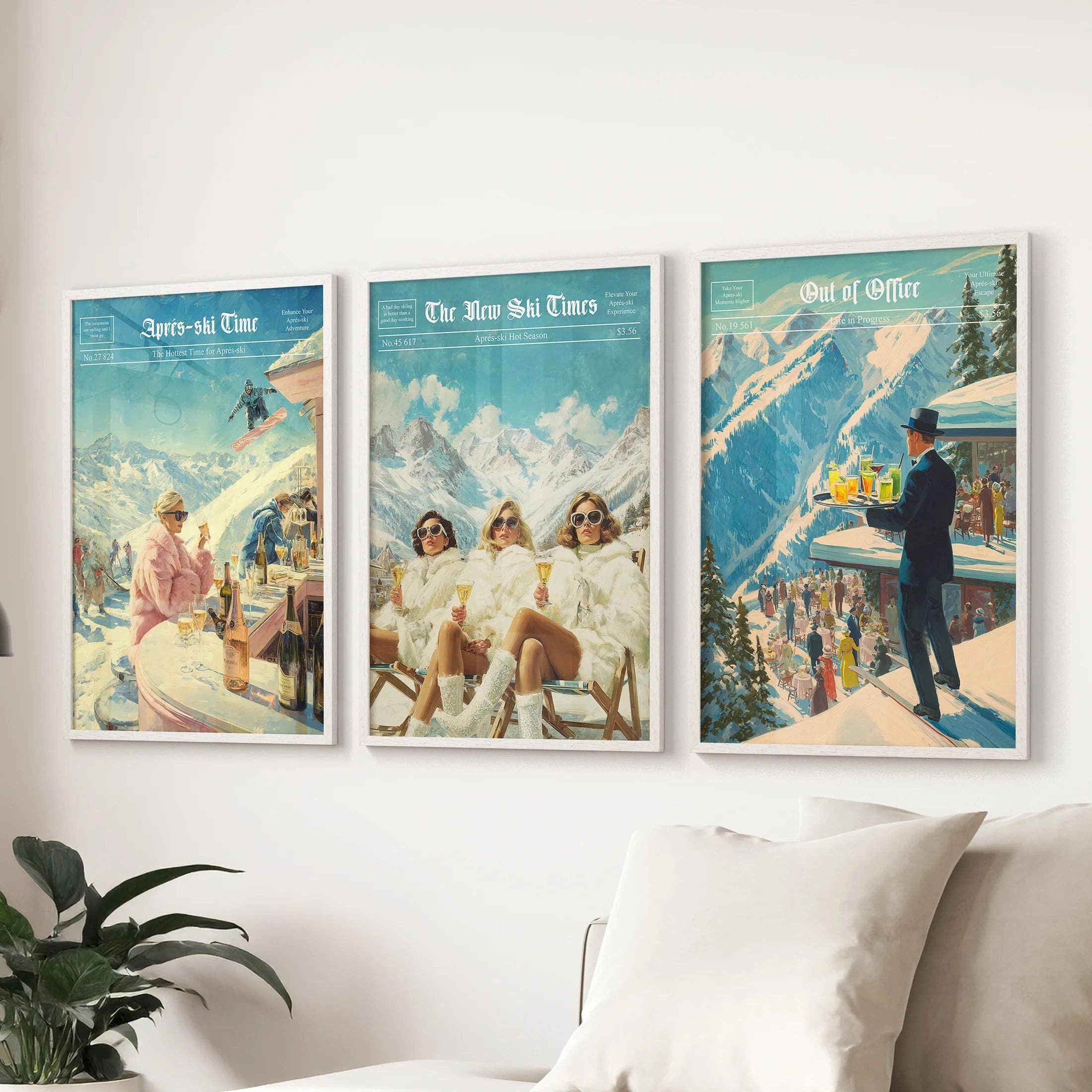 PrintSets.com - Wholesale Gallery Wall Set - Winter Ski Resort Wall Art Set. Alpine Après Ski Newspaper9