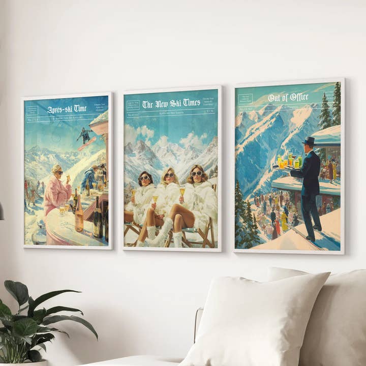 PrintSets.com - Wholesale Gallery Wall Set - Winter Ski Resort Wall Art Set. Alpine Après Ski Newspaper9
