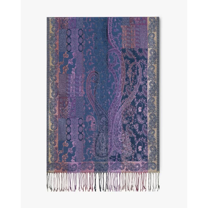 Original USA - Wholesale Scarf - Women's - Silver Metallic Flower & Paisley Composition Pashmina