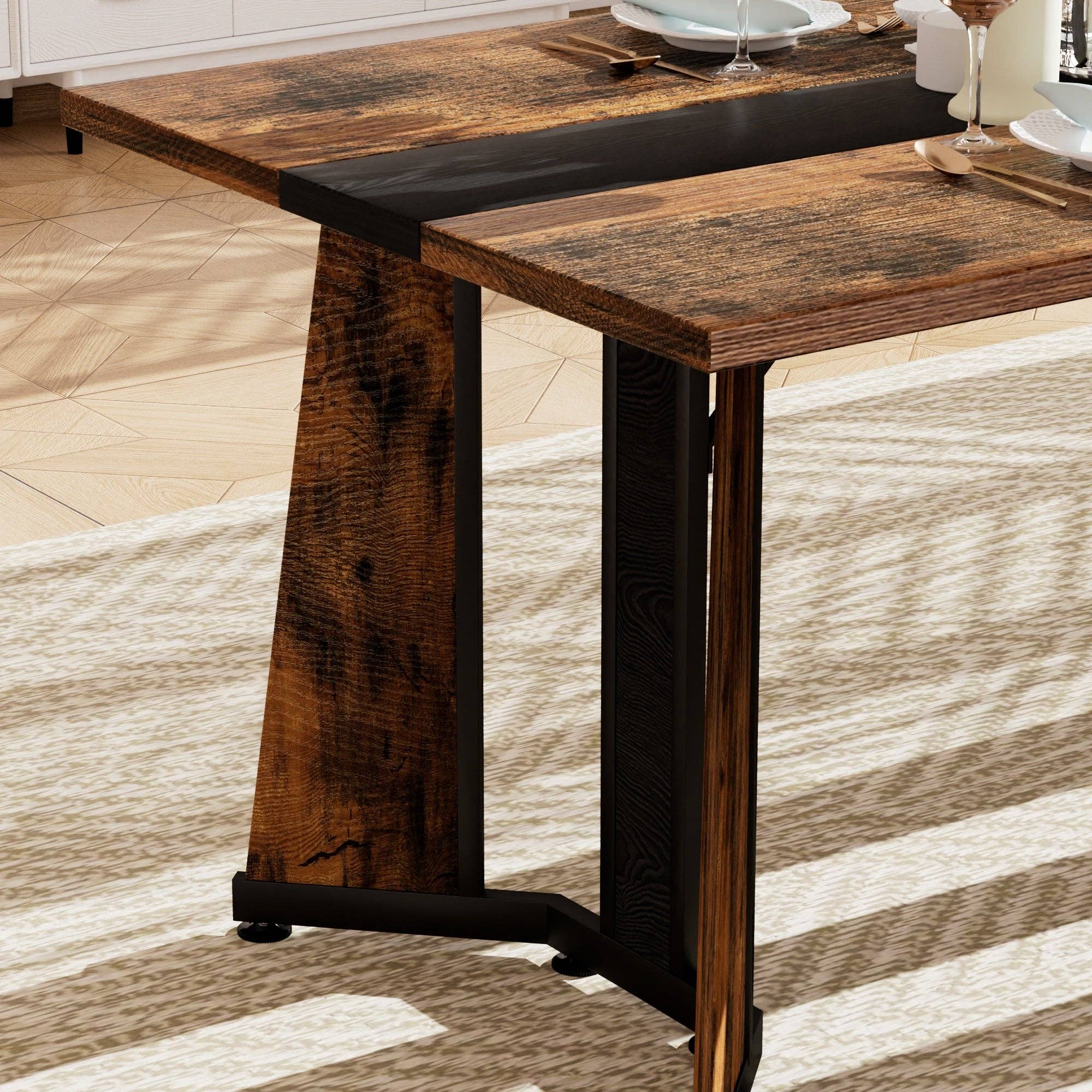 39F Inc. - Wholesale Side Table - Rustic Brown 8-Person Dining Table Adjustable Legs 70.9''8