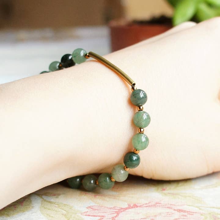 Sentimento - Wholesale Beaded Bracelet - Aventurine And Bronze Bar Bracelet