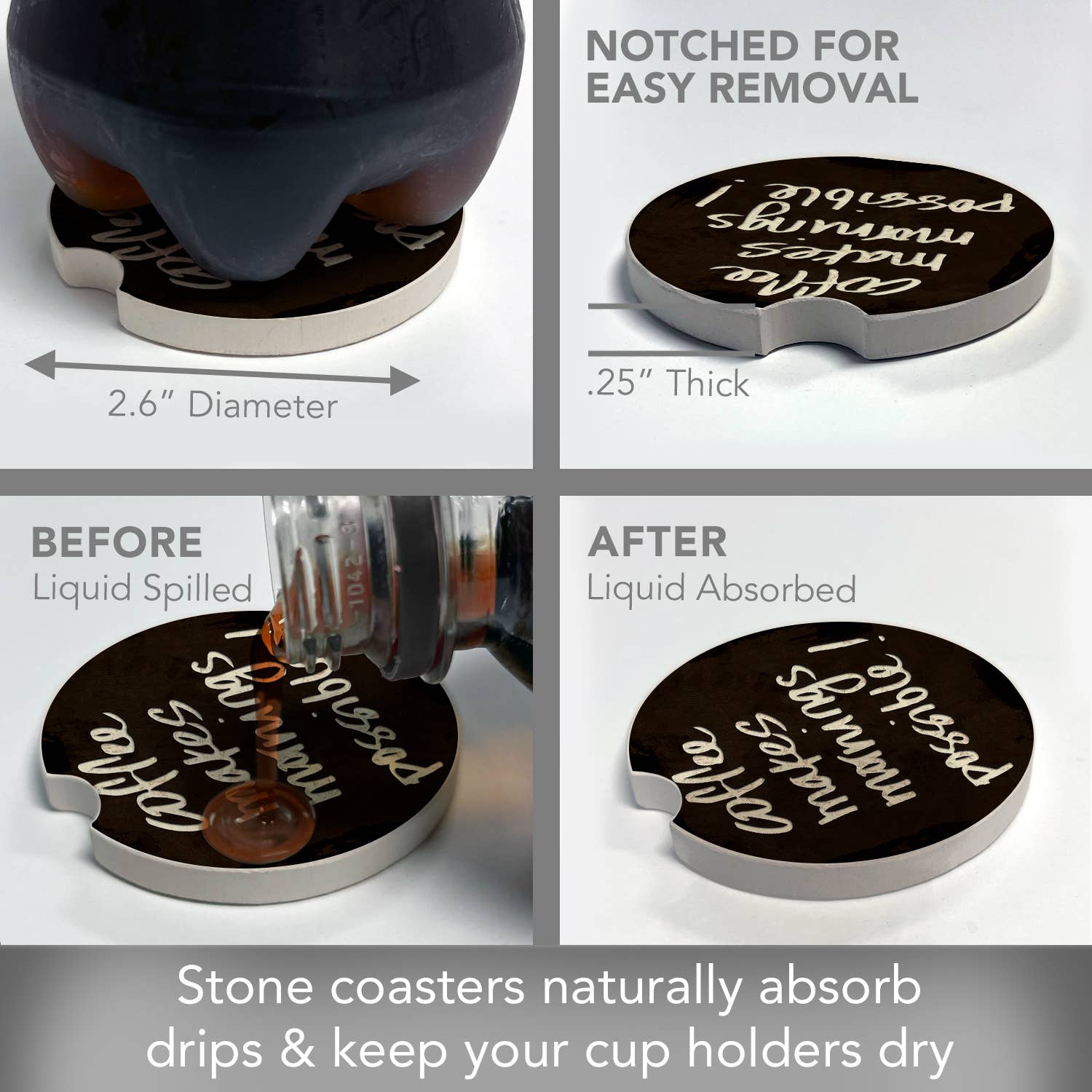 CounterArt/Highland Home/Thirstystone/CoasterStone – Base de copos para carro – Unissexo por atacado – Coffee Masters Mornings Bulk Stone Carro Porta-carros - SEM EMBALAGEM2