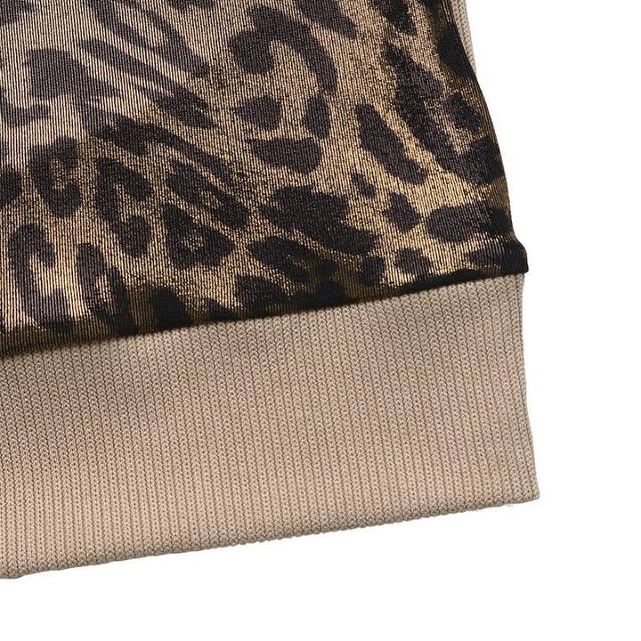 KHAKI Retro Long Sleeve Round Neck Leopard Print Sweatshirt for wholesale on Faire6