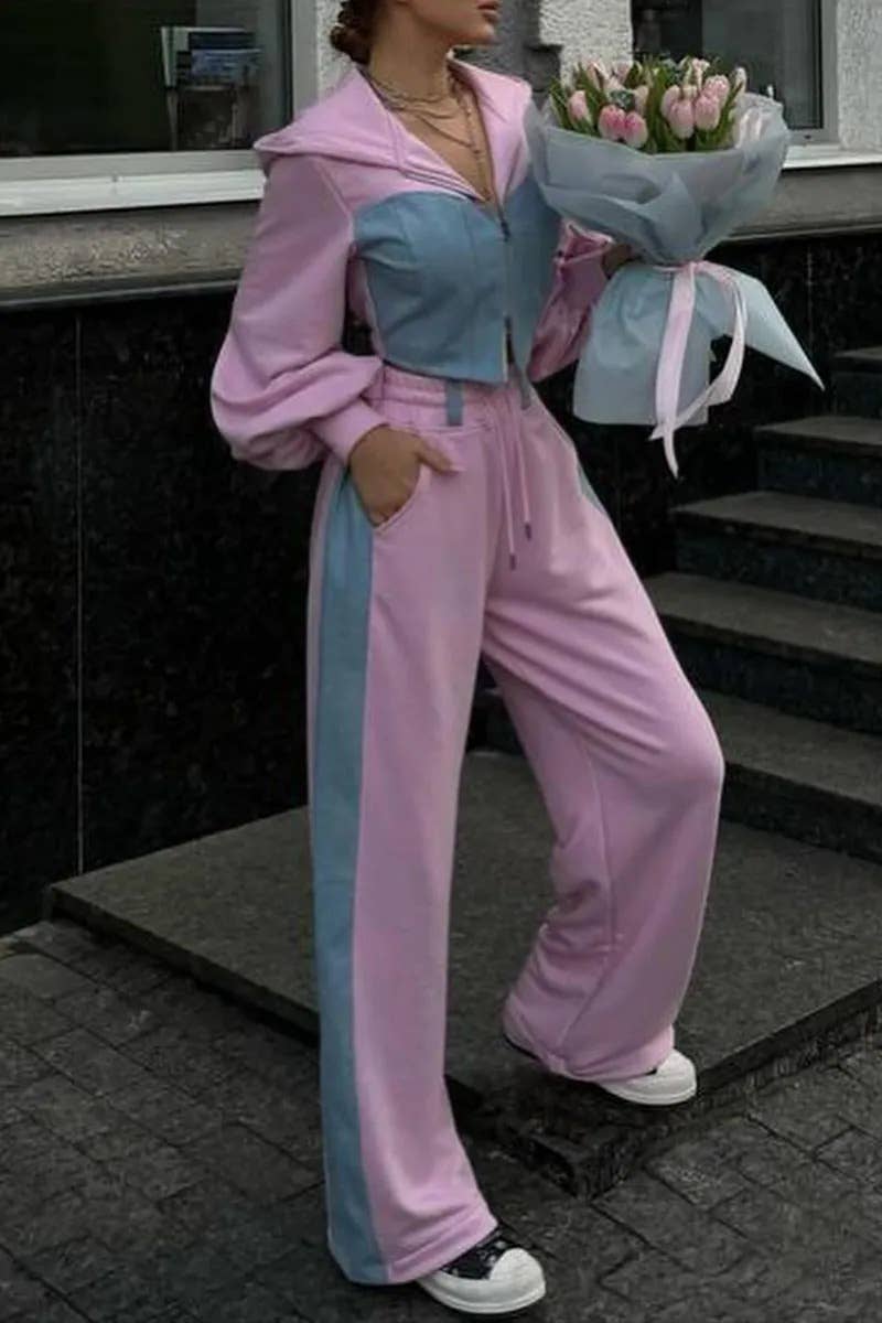 Flarix - Wholesale Tops Set - Women's - Colorblock Zip-Up Hoodie Two-Piece Set1