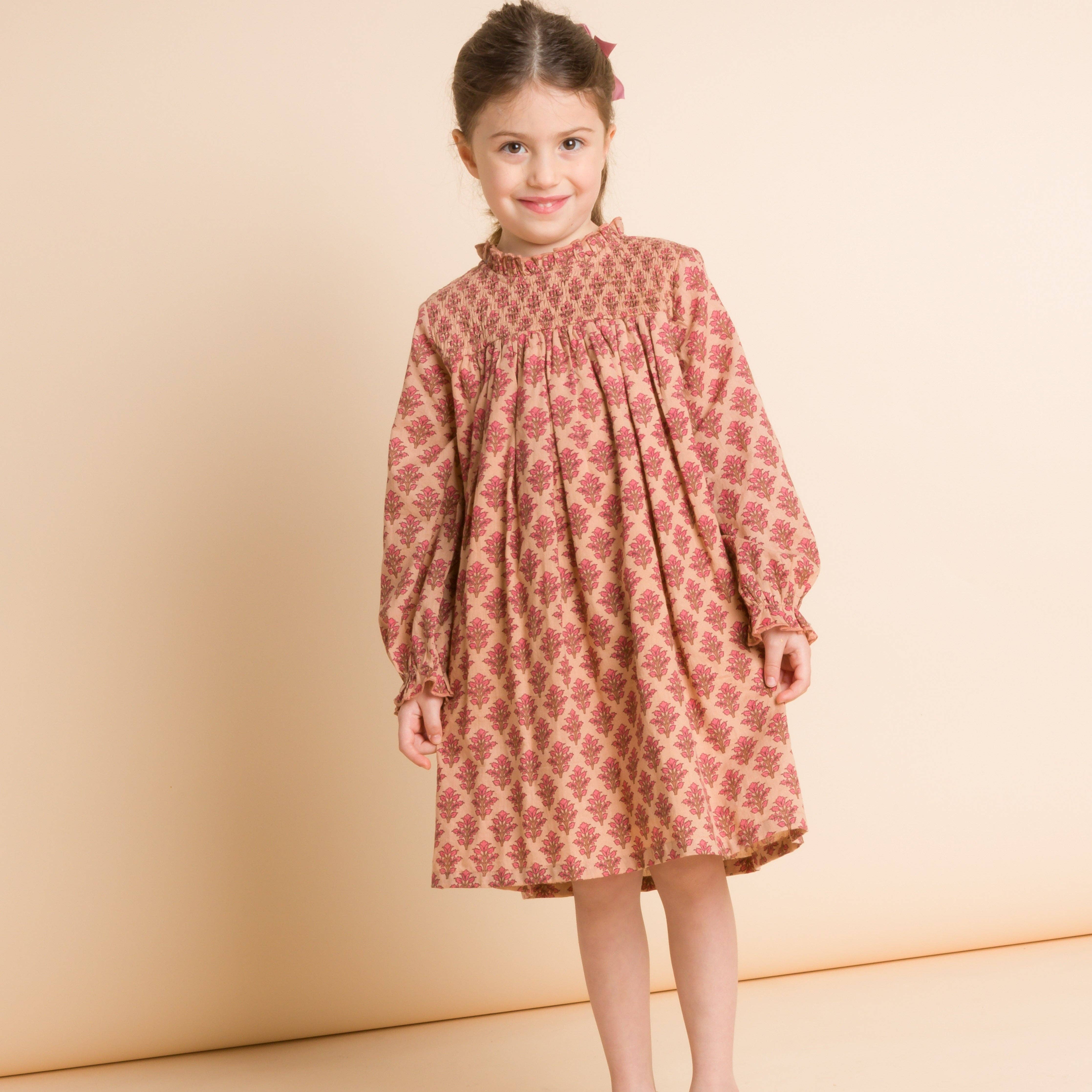 Beet World - Wholesale Dress - Kids - Smocked Long Sleeves Dress | Vintage Pink1