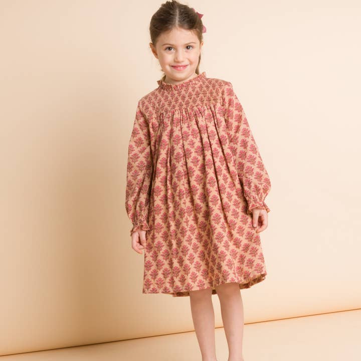 Beet World - Wholesale Dress - Kids - Smocked Long Sleeves Dress | Vintage Pink1