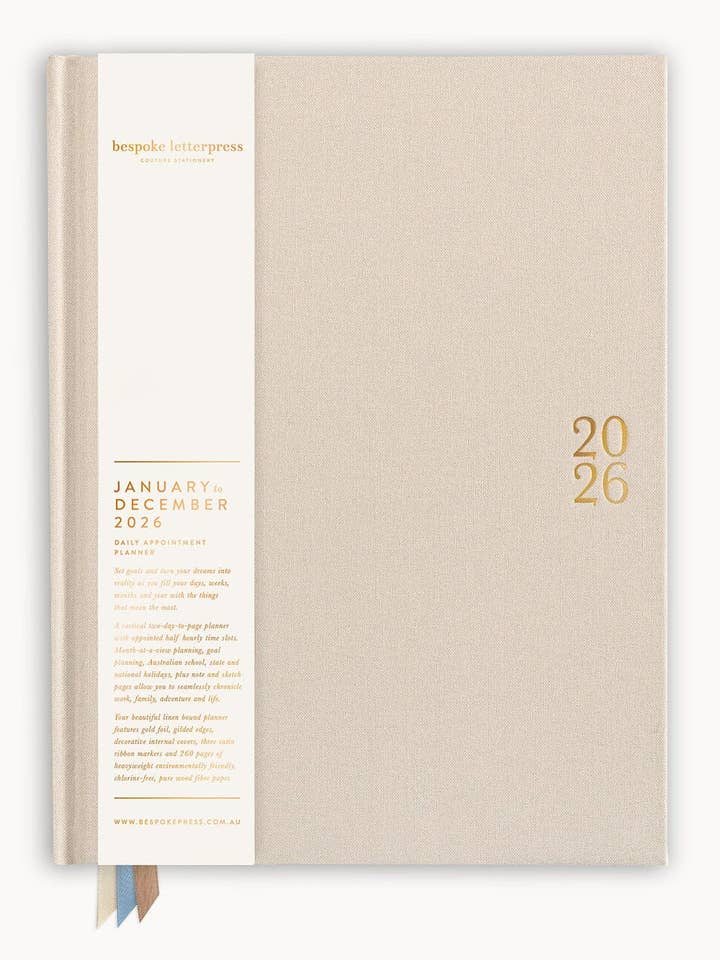 2026 Daily Vertical Appointment Planner - Latte for wholesale by Bespoke Letterpress