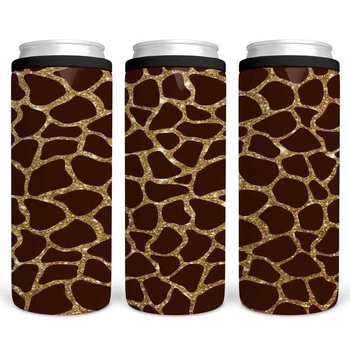 Cheetah Print Brown and Gold Glitter Tumbler Koozie for wholesale by BreakOut Outfitters