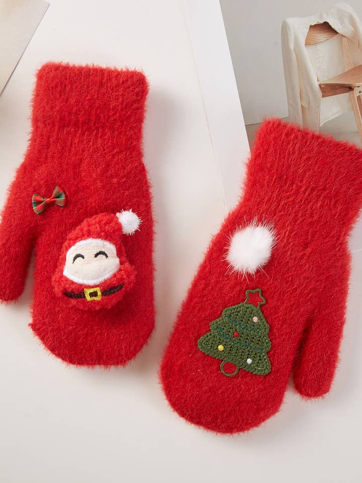 Christmas Theme Santa and Tree Deco Winter Mittens for wholesale by Hana