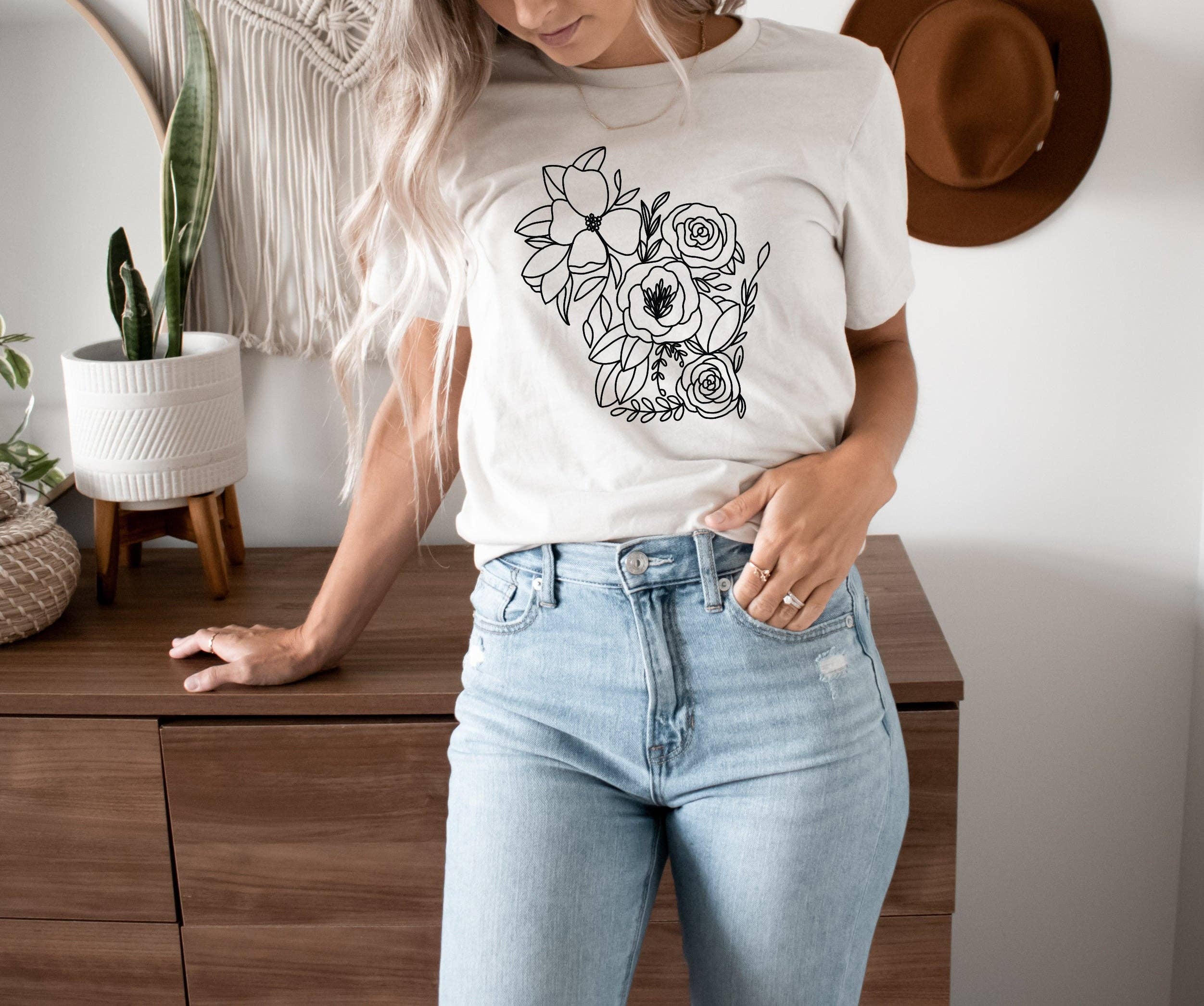 Autumn Rose Co. - Wholesale Screen Printed T-Shirt - Women's - Wisconsin Floral Tee, Wisconsin Graphic Tee For Women6