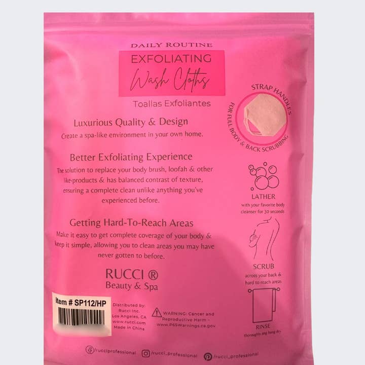 Rucci Professional - Wholesale Wash Cloth - SP112 Long Exfoliating Wash Cloth Set – 2 Pack Back Scrubber4