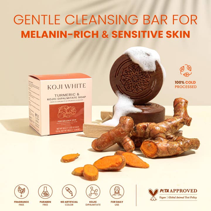 Turmeric & Kojic Acid Dipalmitate Soap 2.82 oz (2 Bars) for wholesale by Koji White