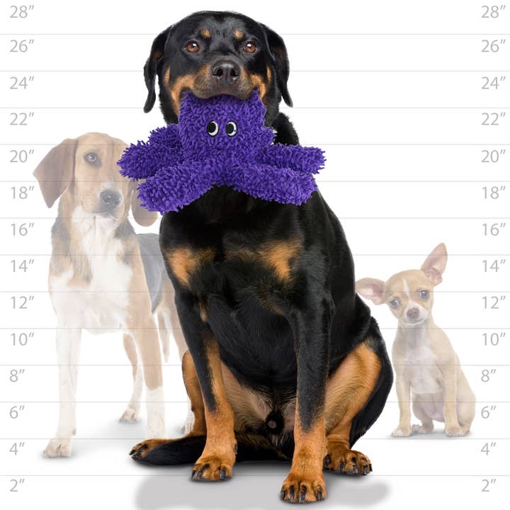 Tuffy Dog Toys - VIP Products - Wholesale Pet Squeaky Toy - Dog - Mighty Microfiber Ball Med Octopus Purple, Squeaky Dog Toy