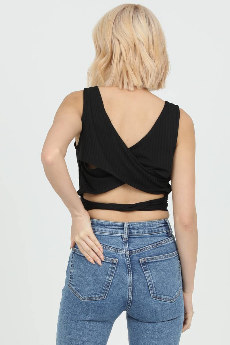 ANGIE - Wholesale Knit Top - Women's - X2DU9-ASIS RIB KNIT STRAPPY BACK TIE WAIST TOP9