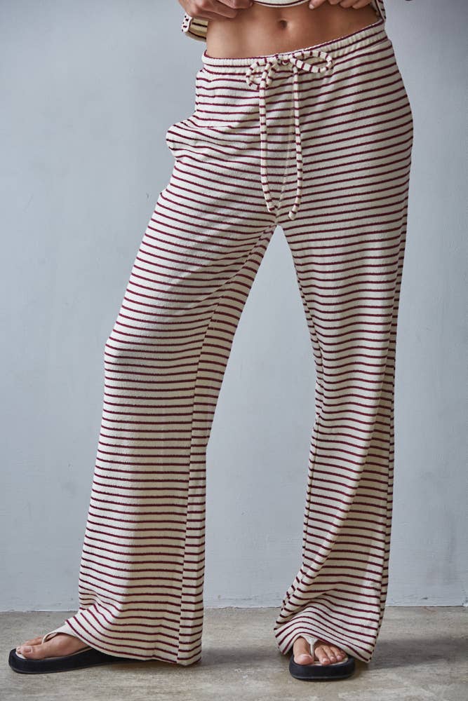By Together - Wholesale Lounge Sweatpants/Joggers - Women's - L8945B | Knit Polyester Cotton Striped Flare Pants3