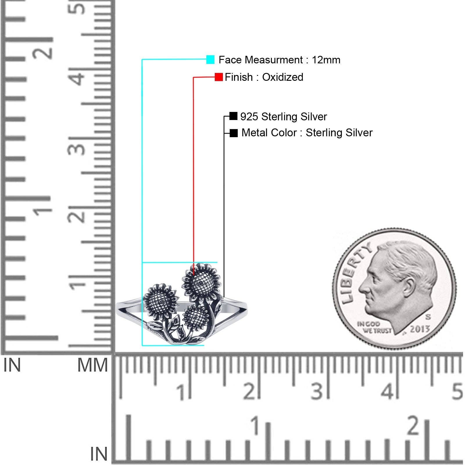 Sterling Silver Oxidized Budding Sunflower Split Shank Ring for wholesale on Faire3