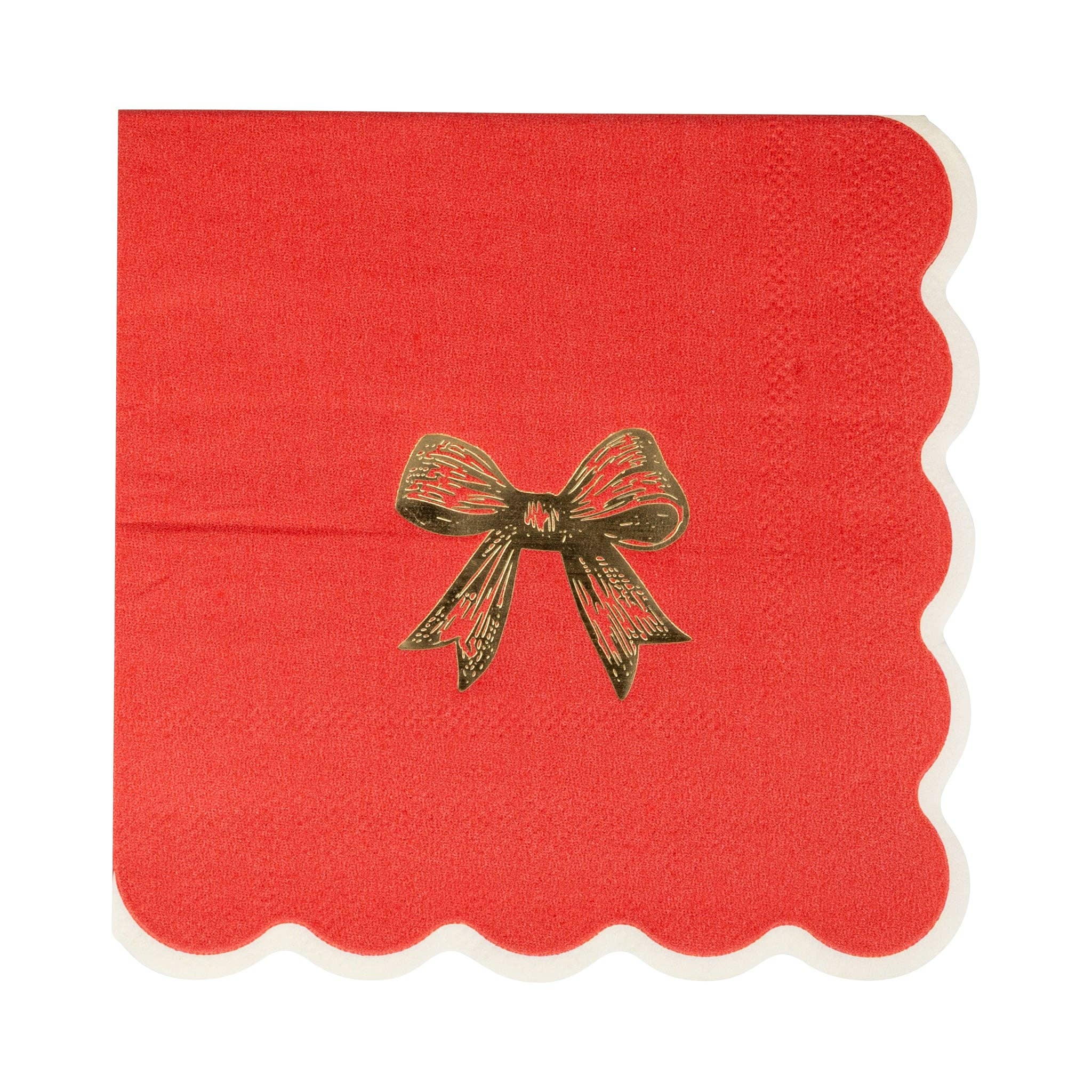 My Mind’s Eye - Wholesale Disposable Napkin - PEM1238 - Red/Gold Bow Cocktail Napkin