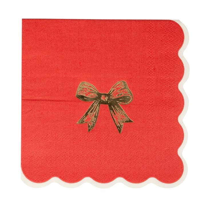 My Mind’s Eye - Wholesale Disposable Napkin - PEM1238 - Red/Gold Bow Cocktail Napkin0