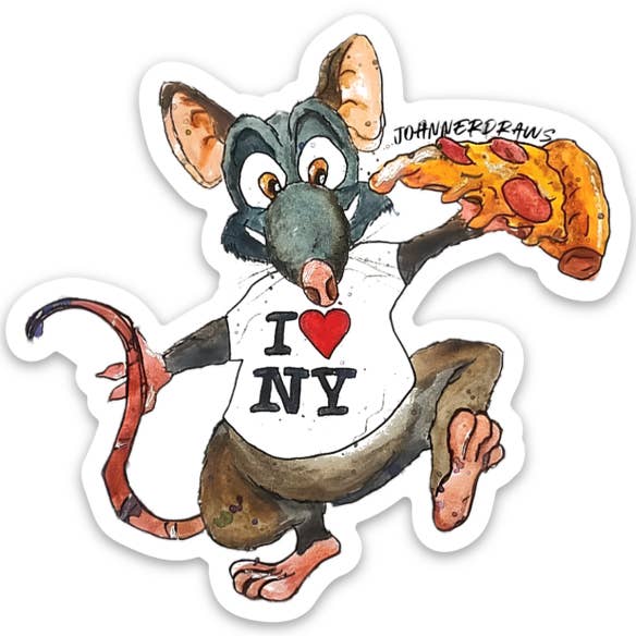 Adesivo in vinile Pizza Rat - Disegnato a mano per la vendita all'ingrosso da parte di Johnnerdraws