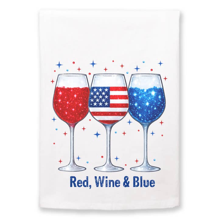 Humorvolles patriotisches Weintrink- und Mehlsack-Küchentuch für den Großhandel von Mariasch Studios