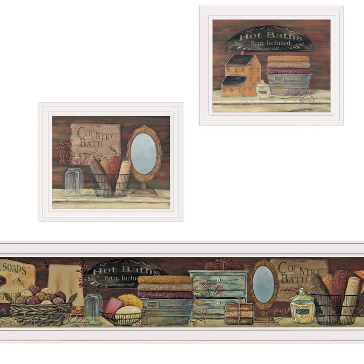 "COUNTRY BATH II" 3-Piece Vignette, White Frame for wholesale by Trendy Decor 4U