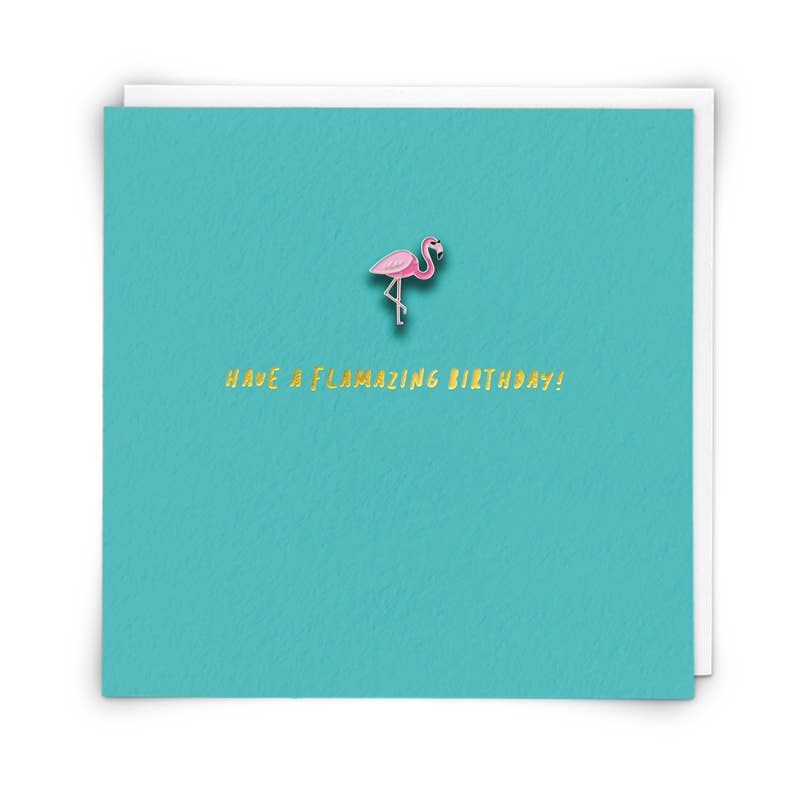 Redback Cards UK - Wholesale Birthday Card - Flamingo Greetings Card with Enamel Pin0