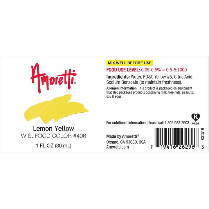 Lemon Yellow Food Color Water Soluble for wholesale by Amoretti