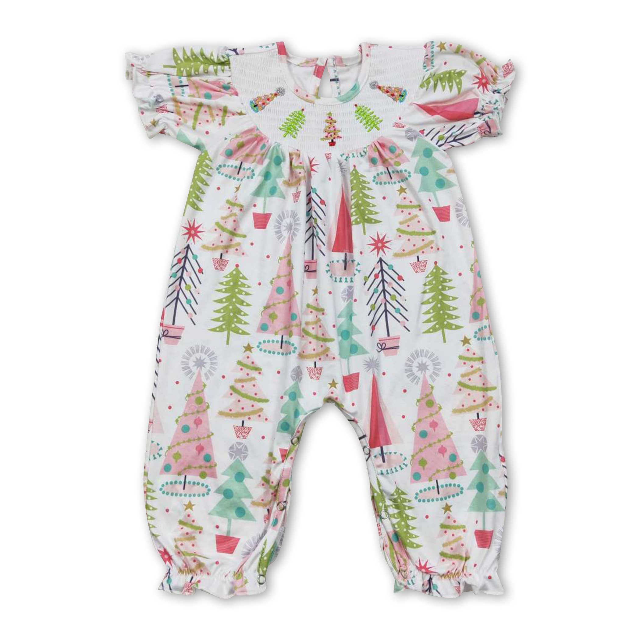 Yawoo Garments - Wholesale Jumpsuit - Baby - Short sleeves Christmas tree baby girls romper0