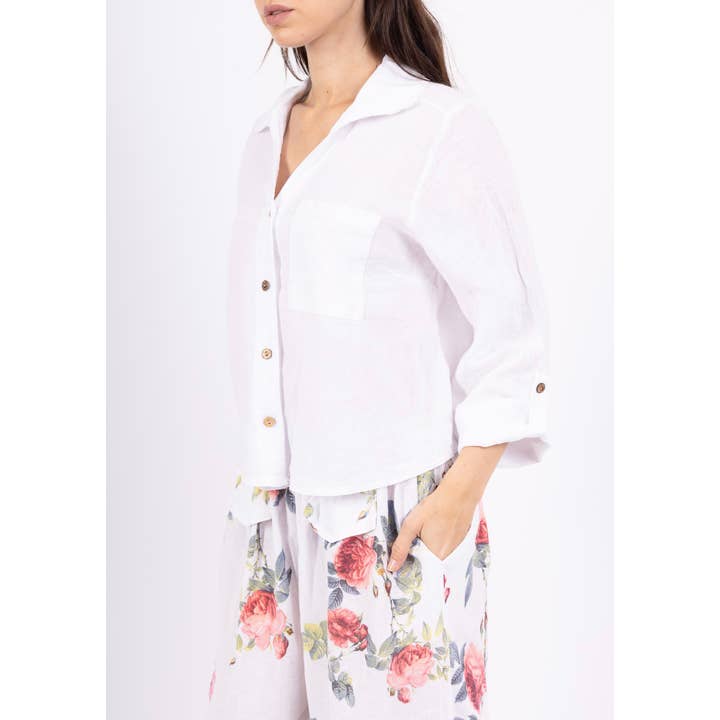 LINEN & COTTON HOUSE - Wholesale Buttoned-down shirt – Women's - 6235 SHORT LINEN SHIRT WITH FRONT POCKET25