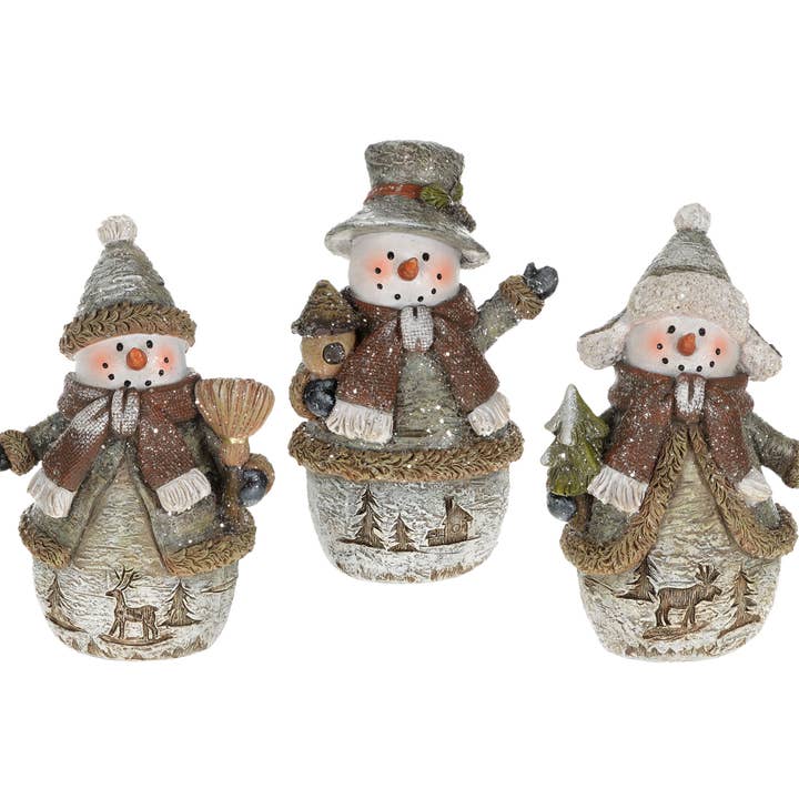 3 Asstd 6" Rustic Snowman w/Jacket & Hat for wholesale by Christmas Tradition