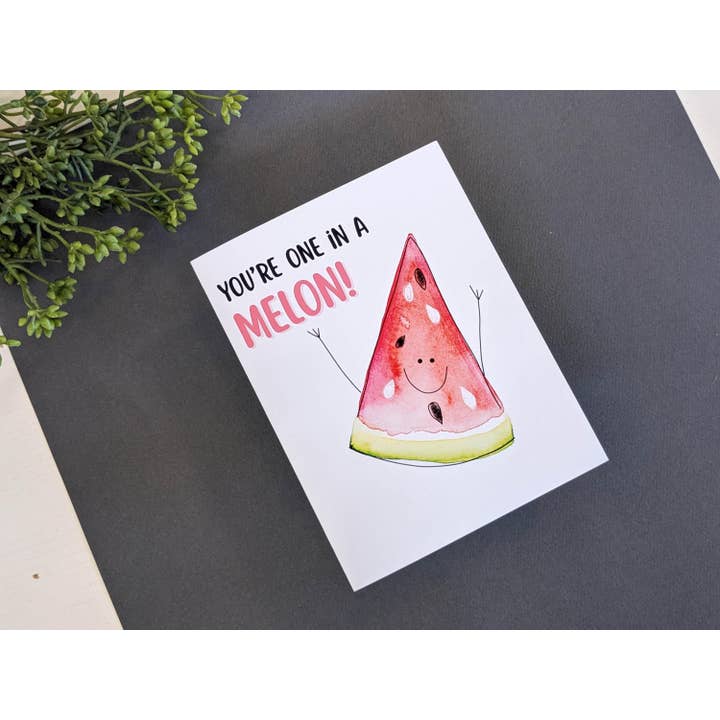You're One In A Melon Pun Card for wholesale by Meg Huff Photography & Art