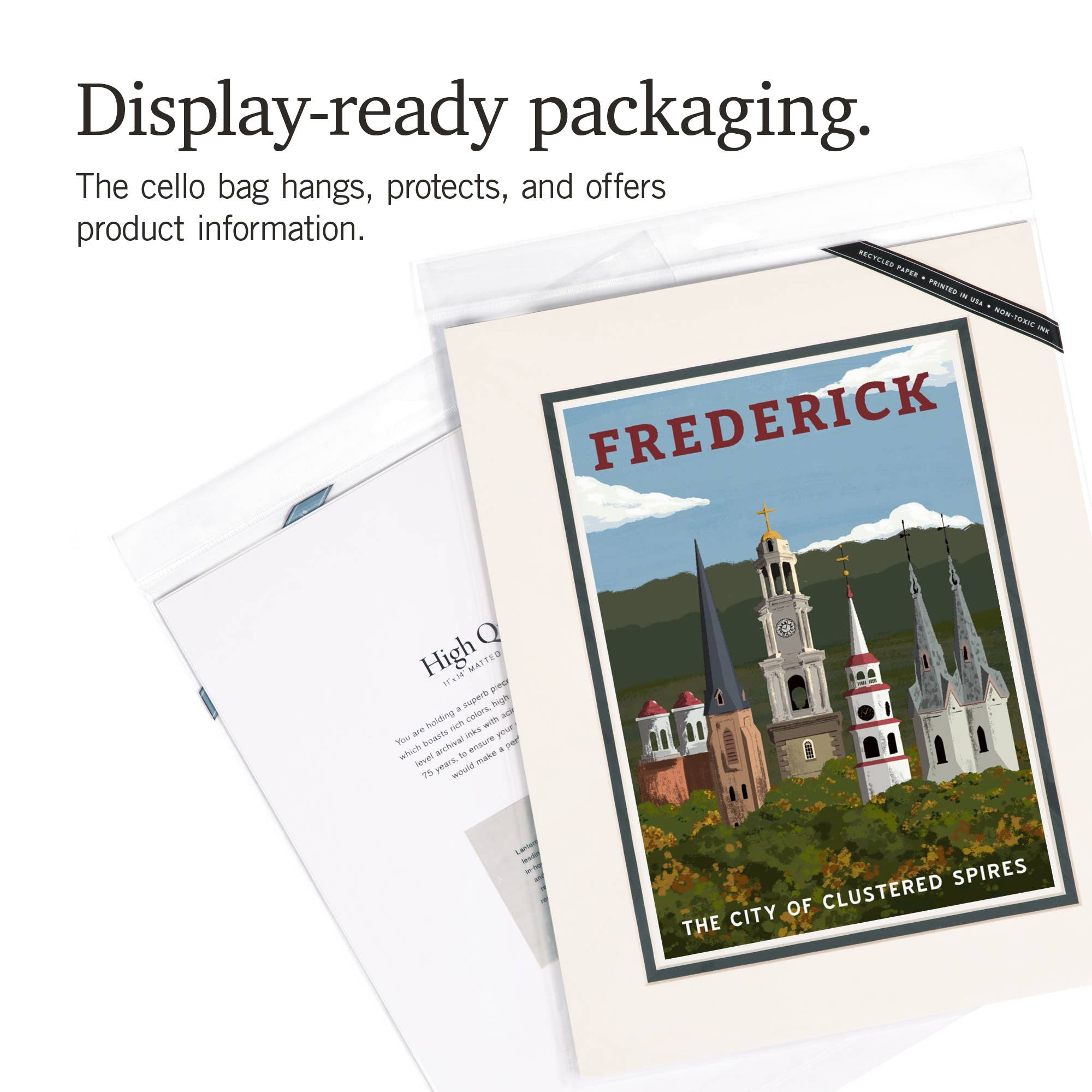 Lantern Press - Vente Affiche d'art - IMPRIMÉS EMMÊLÉS Frederick, M.D., City of Clustered Spires9