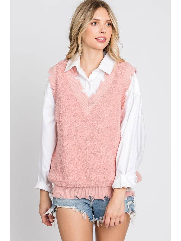 GeeGee Clothing - Wholesale Sweater Vest - Women's - Plus Distressed Hemline Detail Vest: SW1404PL