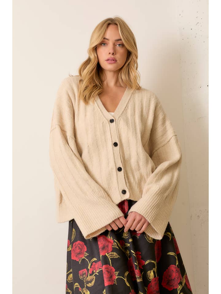 Polagram by Wellmade USA - Wholesale Cardigan - Women's - V-NECK KNIT CARDIGAN