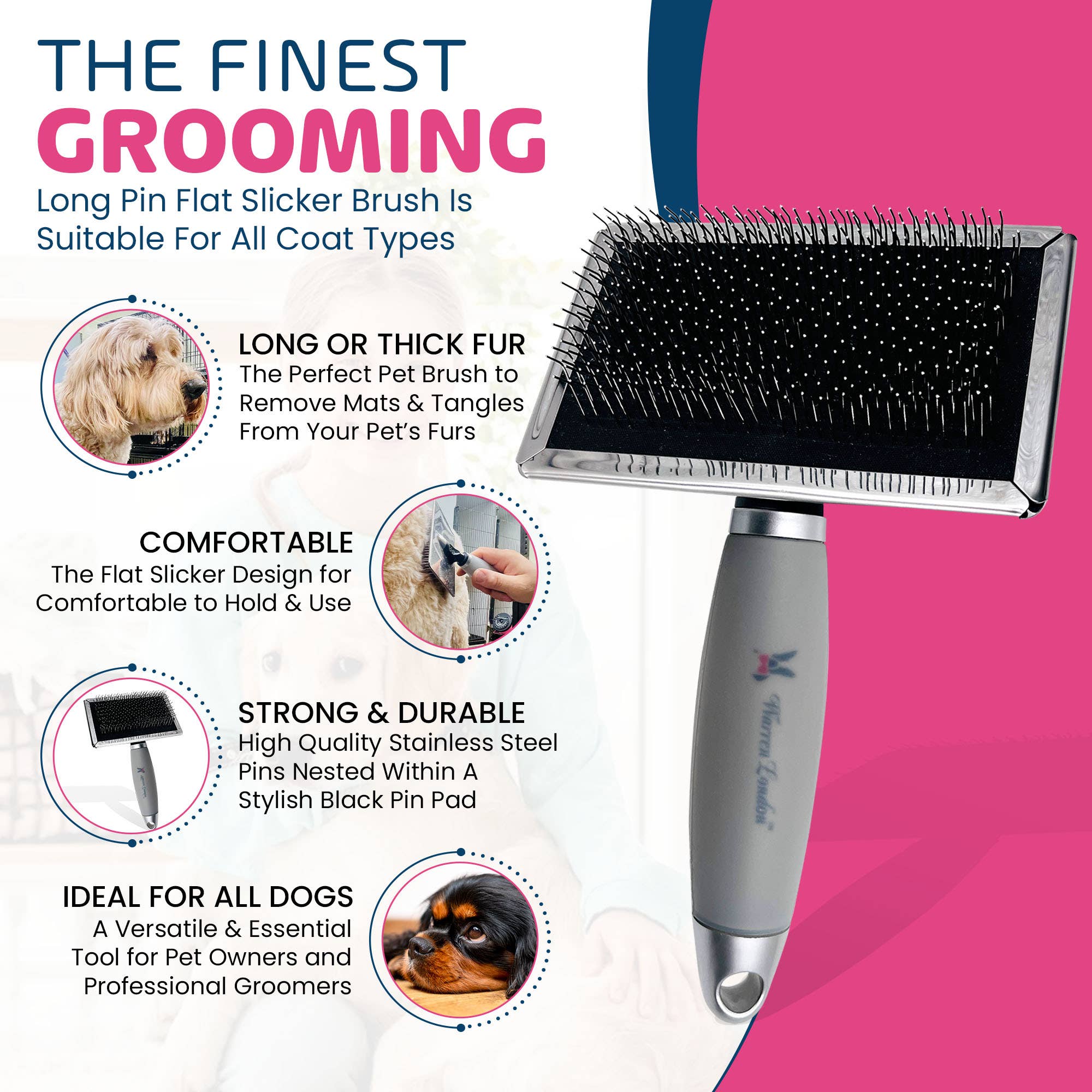 Warren London Dog Products - Wholesale Pet Brush - Cat/Dog - Gel-Handle Slicker Brush2