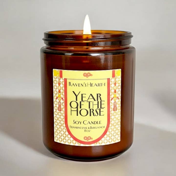 Year of the Horse Candle | 8 oz | Frankincense & Bergamot for wholesale by Raven’s Hearth