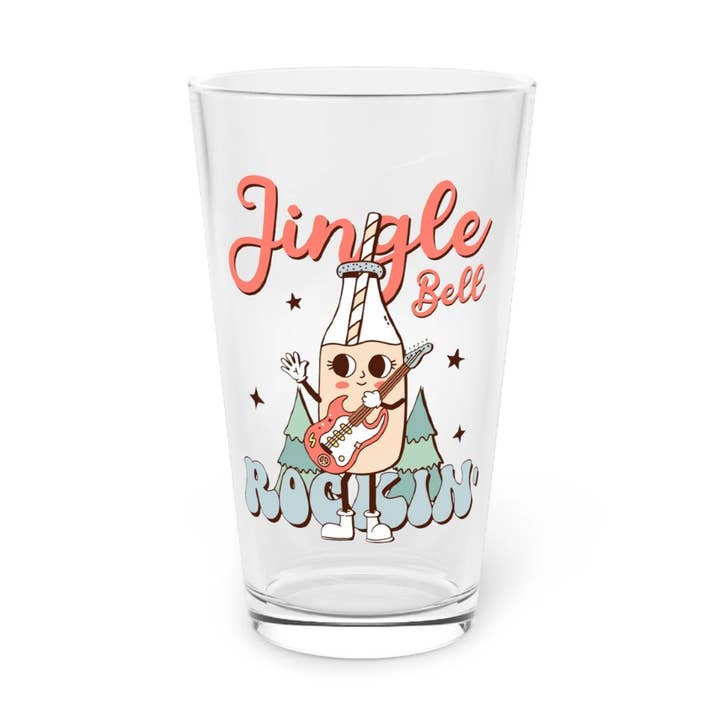 Retro Christmas Jingle Bell Printed Tumbler Glass Cup for wholesale by Home and Honey Shop