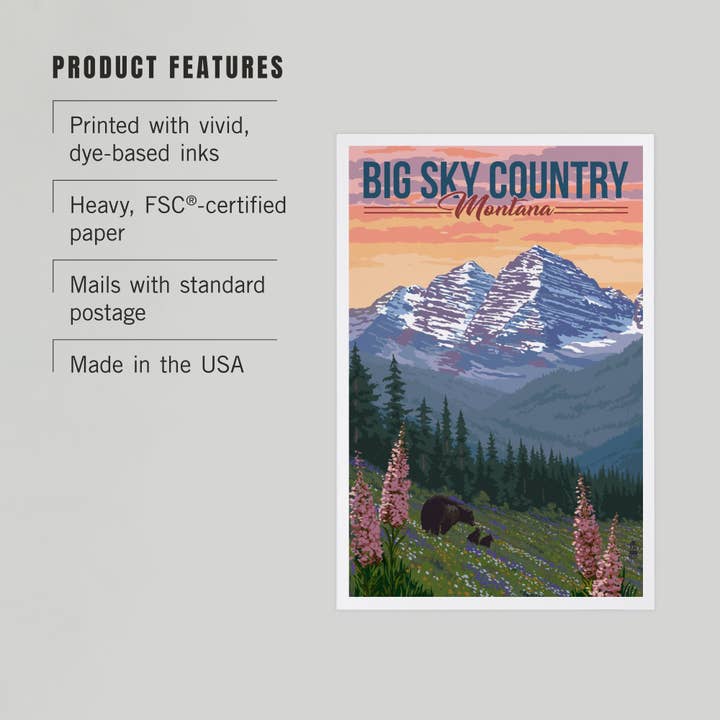 Lantern Press - Wholesale Postcard - PREMIUM POSTCARDS Big Sky Country, Montana, Bear Flowers2